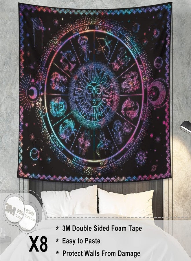 DESIHOM 12 Constellation Zodiac Trippy Psychedelic Sun Tapestry for Bedroom Living Room Dorm Decor 59x51 Inch - Image 2
